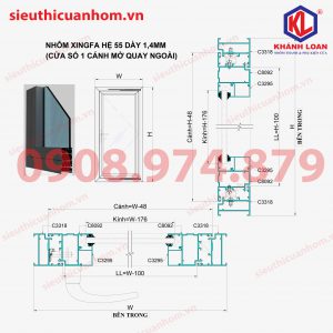 Cách trừ cánh cửa sổ mở quay nhôm Xingfa hệ 55