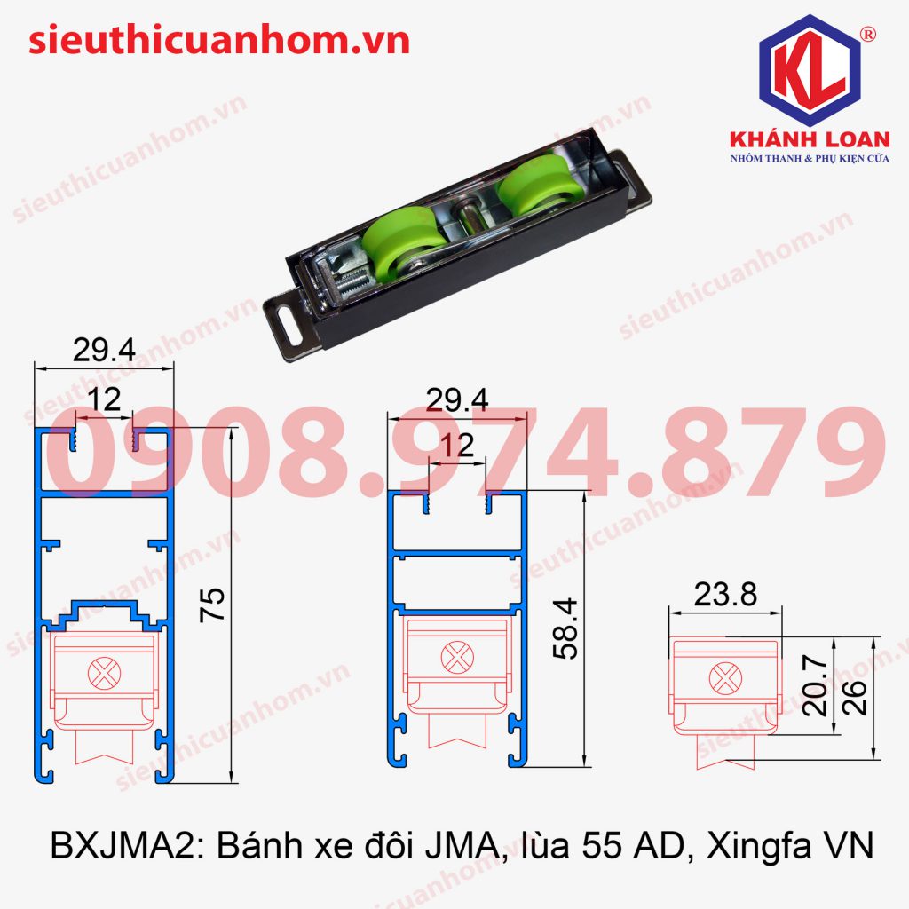 Bánh xe đôi cửa đi lùa hệ vát cạnh