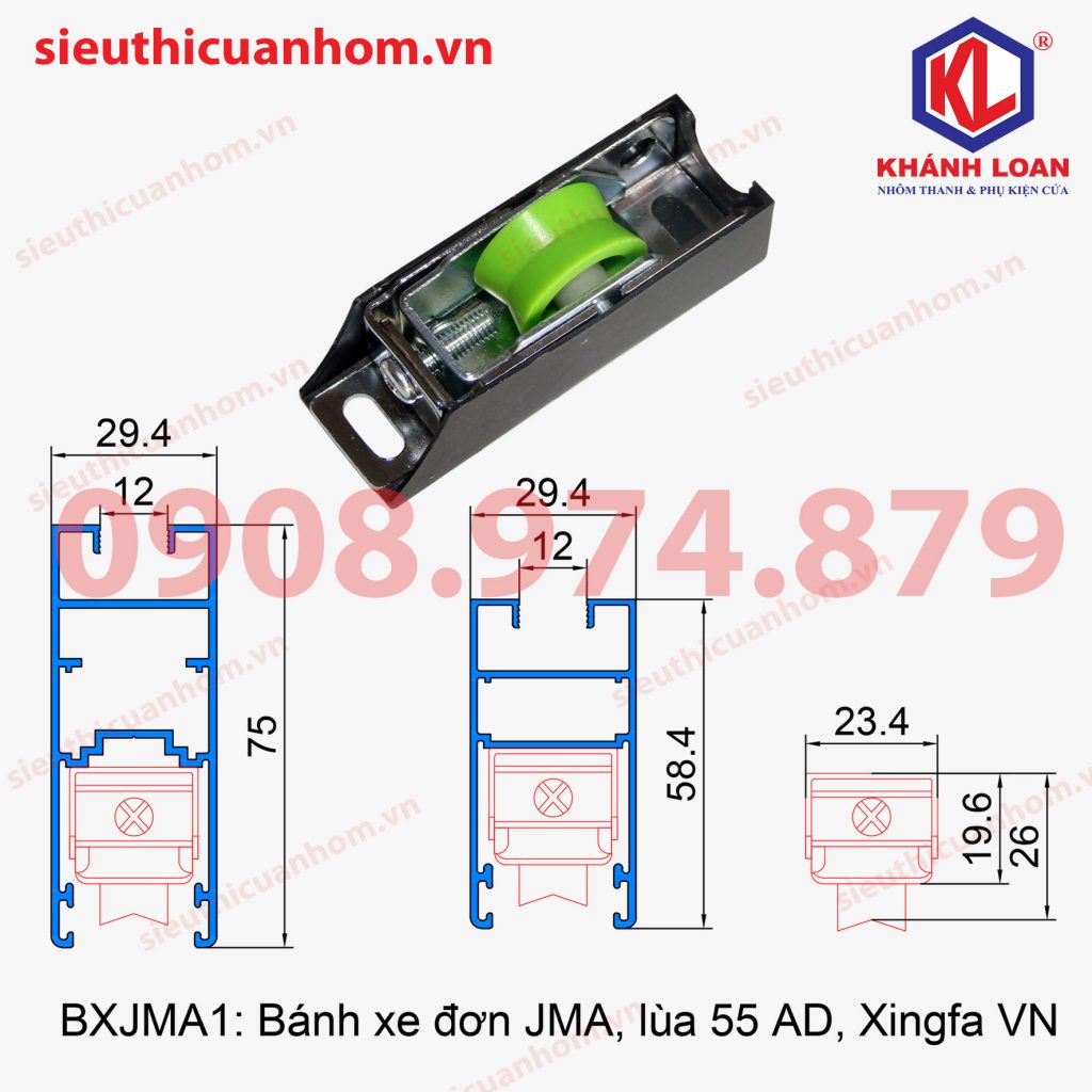 Bánh xe đơn cửa đi lùa hệ vát cạnh và lùa Xingfa Việt Nam