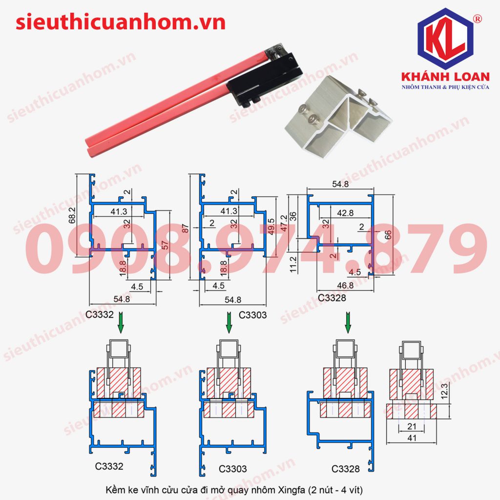 Kìm bấm ke vĩnh cửu cửa đi nhôm Xingfa hệ 55