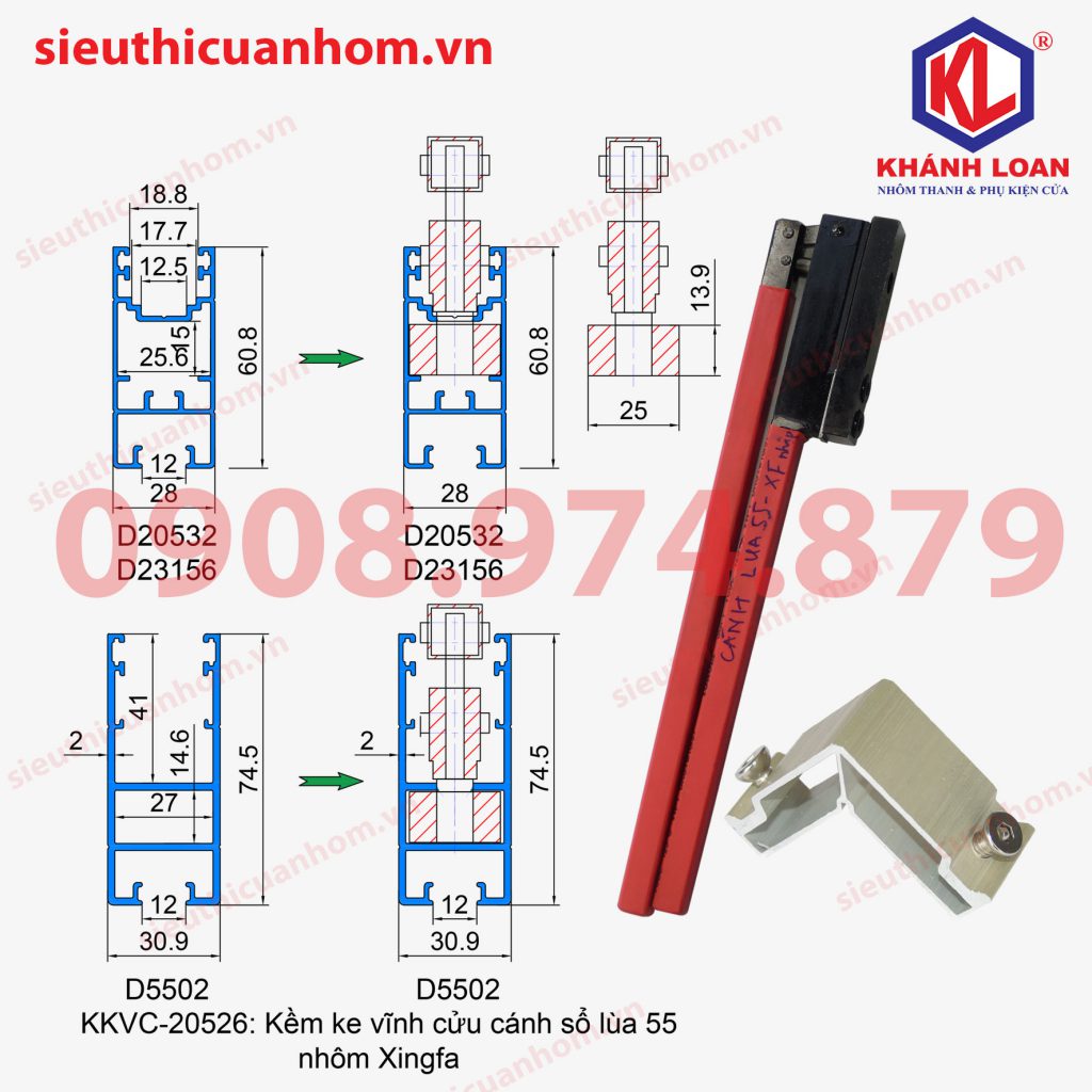 Kìm bấm ke vĩnh cửu cánh cửa sổ lùa Xingfa 55