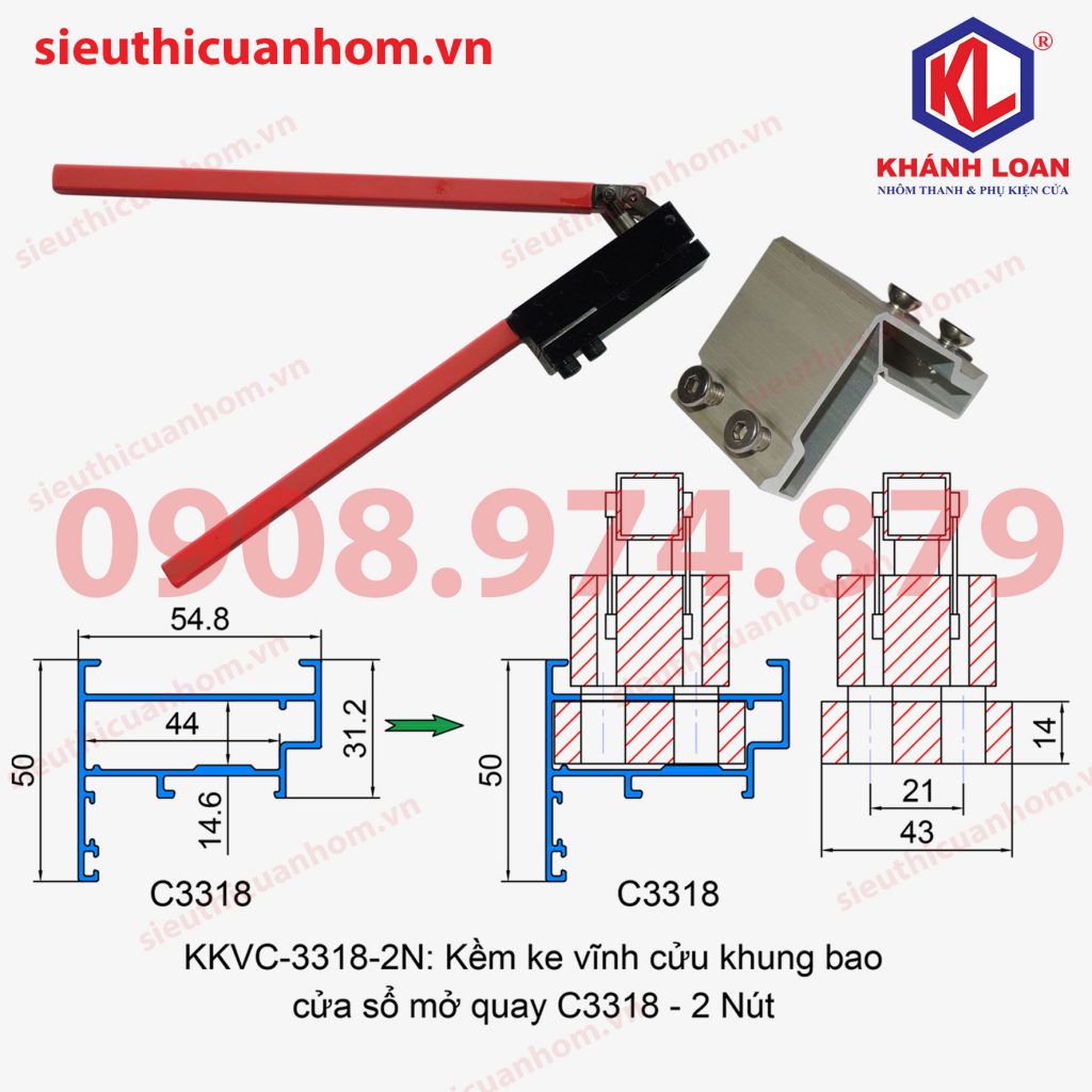 Kìm bấm ke vĩnh cửu khung bao cửa sổ mở quay C3318 2 nút