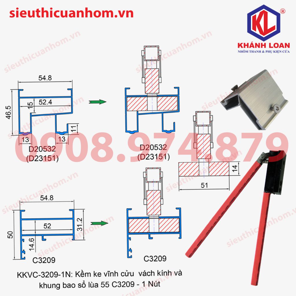 Kìm bấm ke vĩnh cửu khung bao sổ lùa 55 1 nút