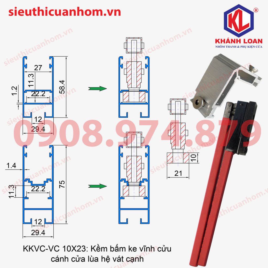 Kìm bấm ke vĩnh cửu cánh cửa sổ lùa hệ vát cạnh