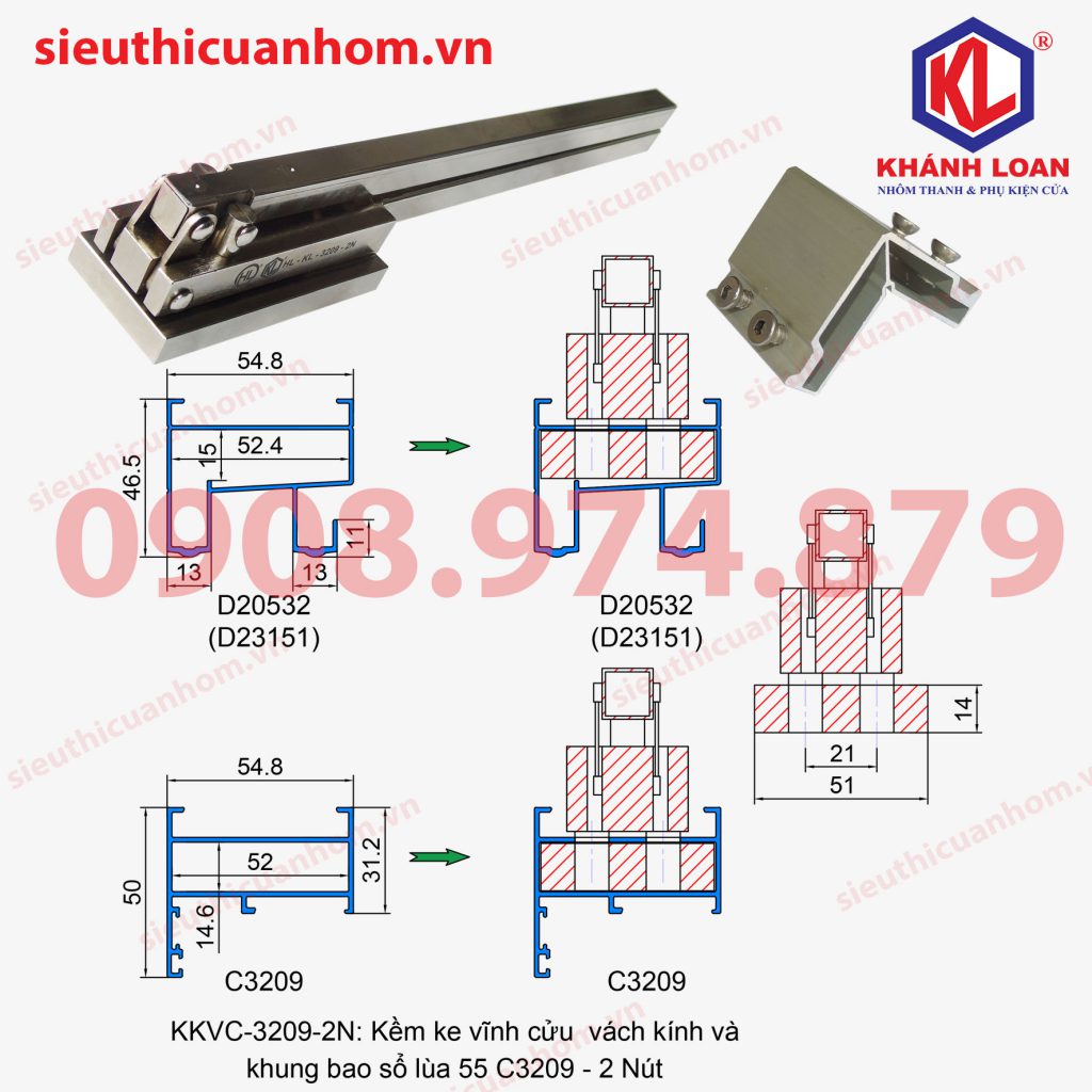 Kềm bấm ke vĩnh cửu khung bao vách kính và sổ lùa 55 cải tiến và mạ kẽm KKVC-HL-KL-3209-2N loại 2 nút 4 vít