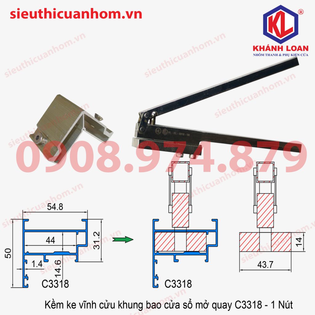 Kềm bấm ke vĩnh cửu khung bao cửa sổ mở 55 cải tiến và mạ kẽm KKVC-HL-KL-3318-1N loại 1 nút 2 vít