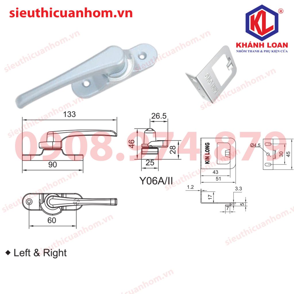 Khóa bán nguyệt, khóa sò cửa sổ lùa 55 hiệu KinLong