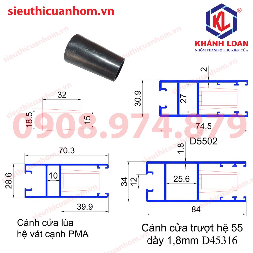 Nhựa chống va đập cánh cửa lùa 55