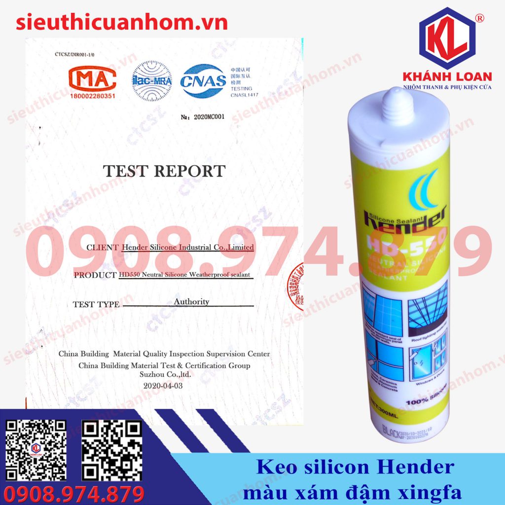 Keo Silicone hiệu Hender trắng sữa, trắng trong, đen, xám xingfa