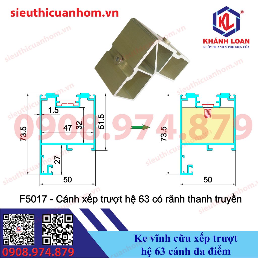 Ke vĩnh cửu cánh đa điểm có rãnh thanh truyền cửa xếp trượt hệ 63