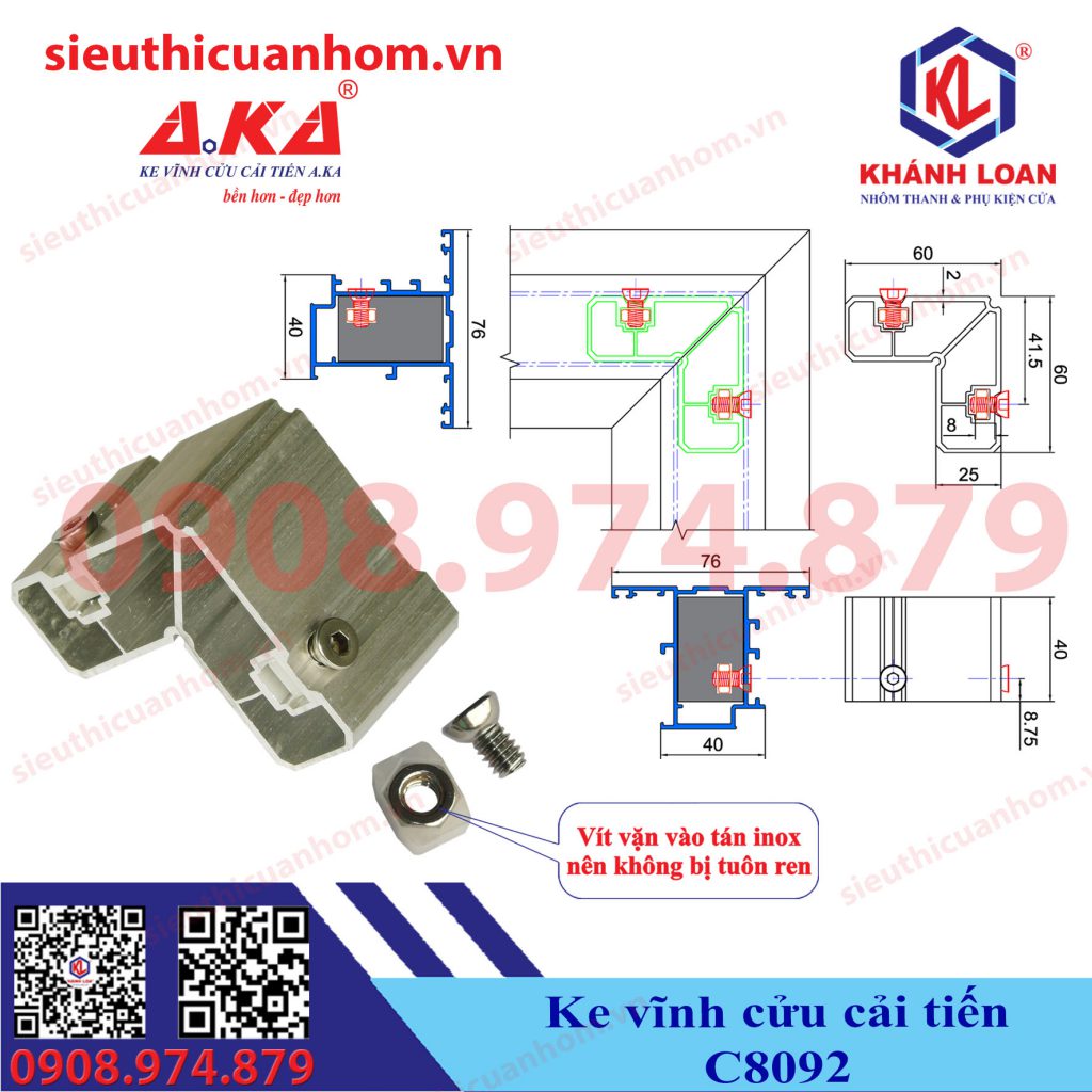 Ke vĩnh cửu cải tiến cánh cửa sổ mở quay hệ 55 KCT-25x41-8092