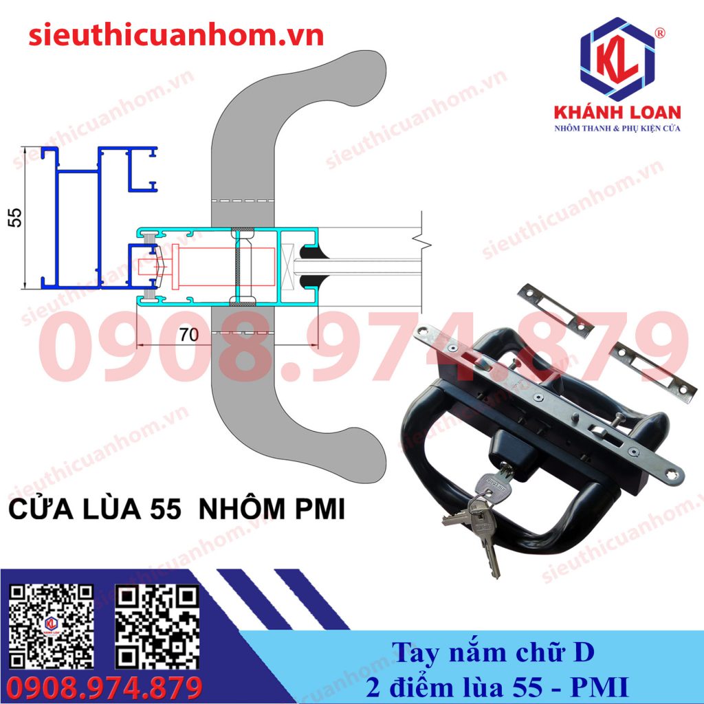 Khóa chữ D 2 điểm cửa lùa nhôm PMI