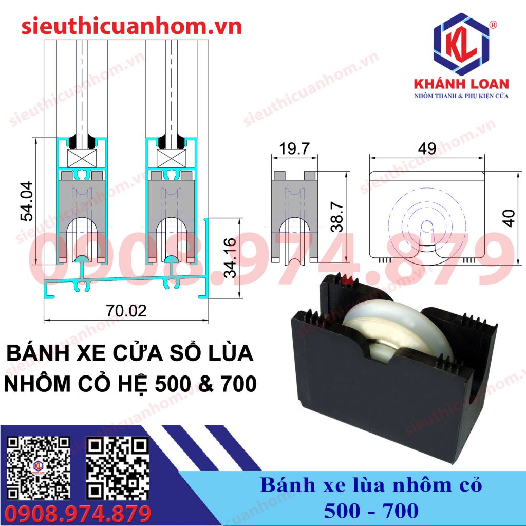 Bánh xe chất lượng cao cửa lùa hệ 500 và 700 nhôm Đài Loan