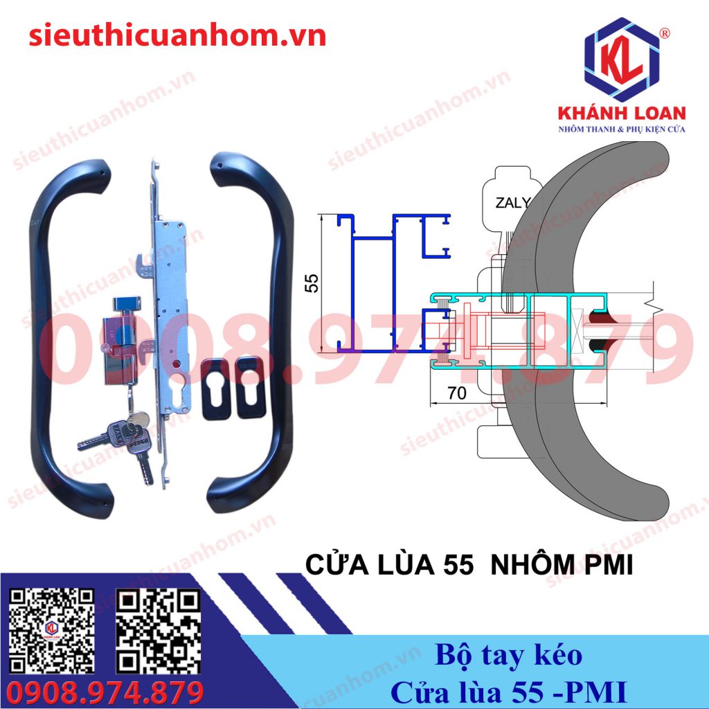 Khóa tay kéo cửa lùa thân nhỏ nhôm PMI