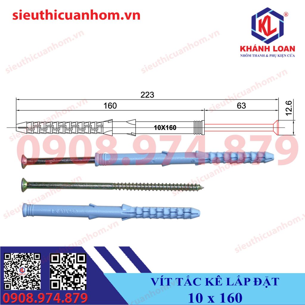 Tắc kê vít lắp đặt dài 160mm cửa nhôm, cửa nhựa