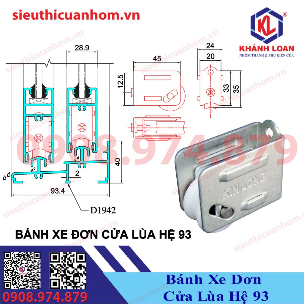 Bánh xe đơn cửa lùa 93 hiệu KinLong chính hãng DR4