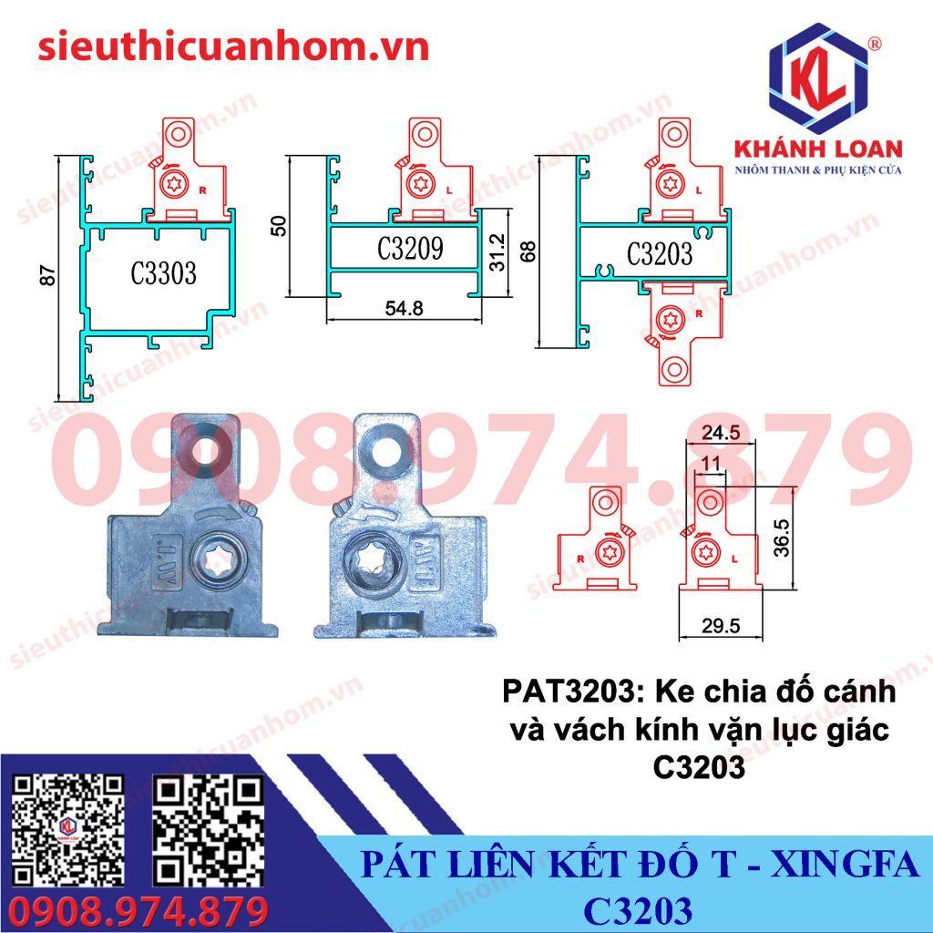 Ke chia đố cánh và vách kính nhôm Xingfa hệ 55