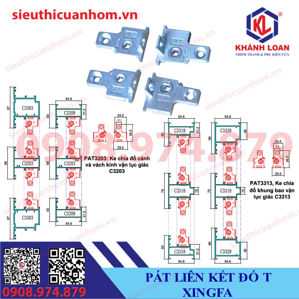 Ke chia đố nhôm hệ 55 Xingfa và 55 vát cạnh