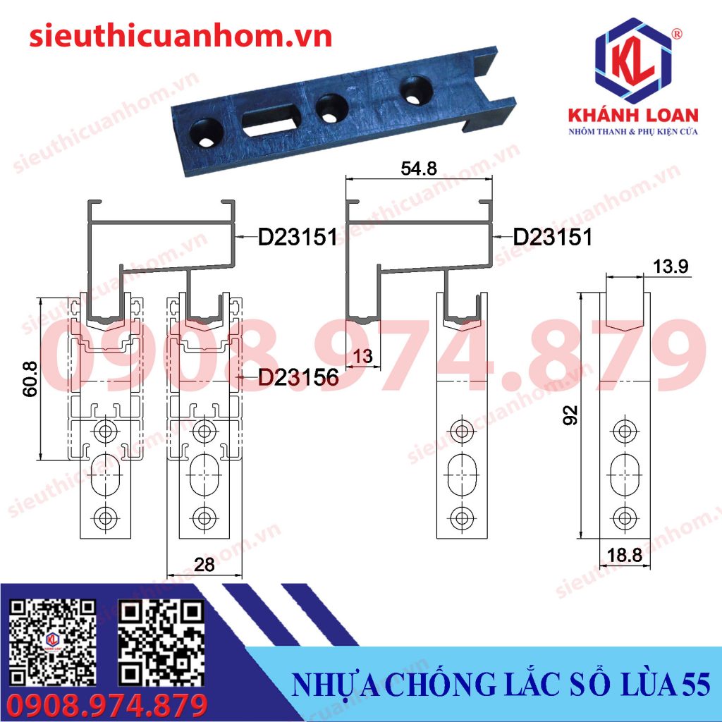 Chống lắc cánh, dẫn hướng cánh cửa sổ lùa 55