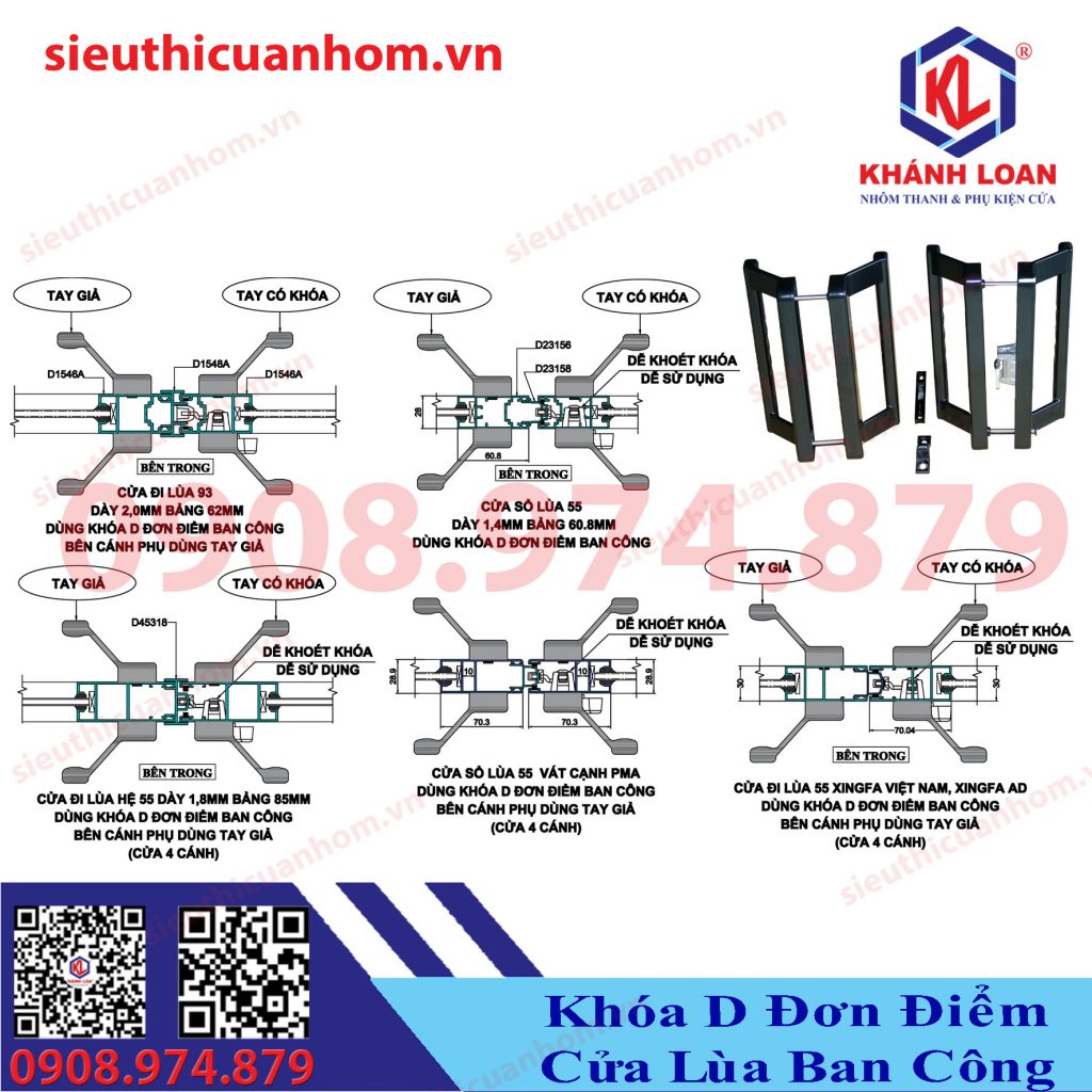 Khóa chữ D cải tiến đơn điểm cửa lùa ban công