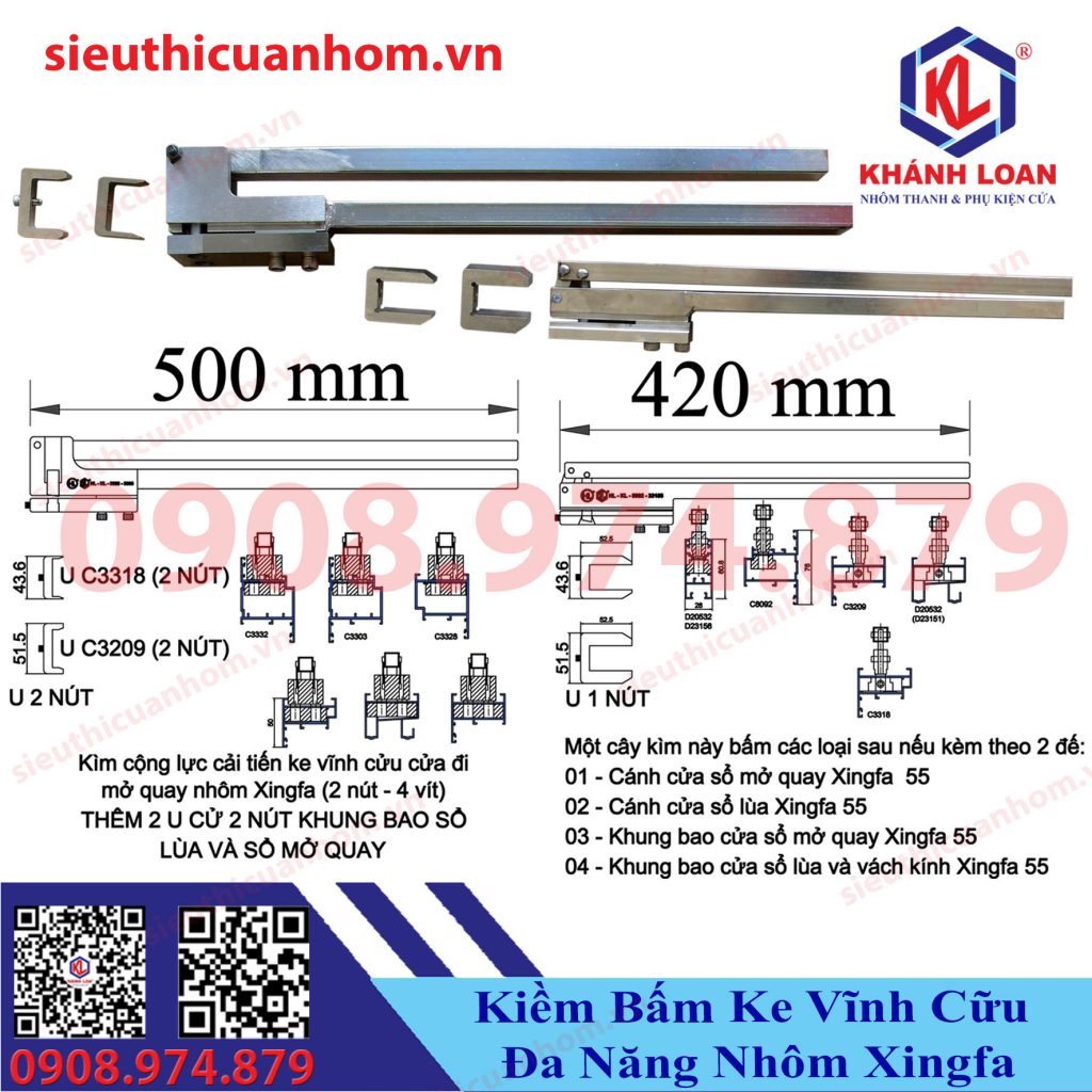 Kìm bấm ke vĩnh cửu đa năng nhôm Xingfa hệ 55