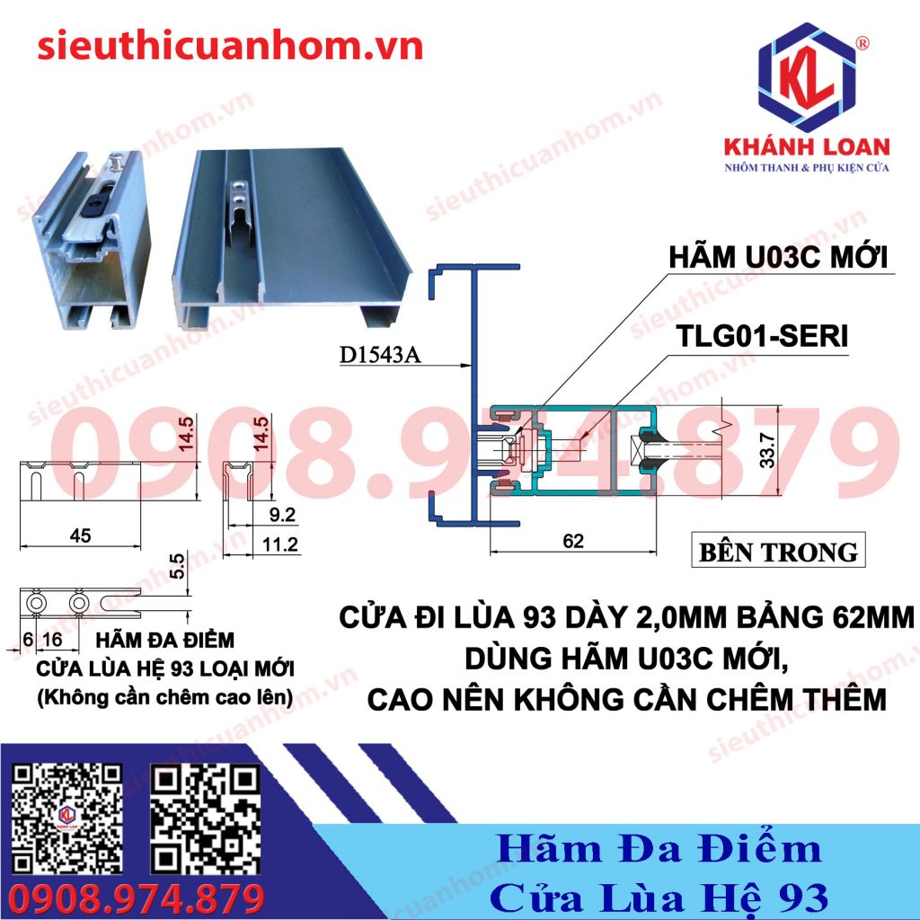 Hãm đa điểm cao kiểu mới cửa lùa nhôm Xingfa hệ 93