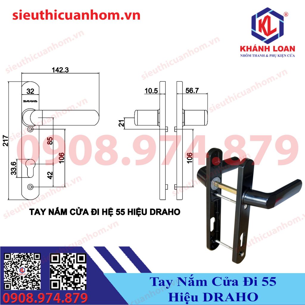 Tay nắm cửa đi nhôm Xingfa hệ 55 hiệu Draho