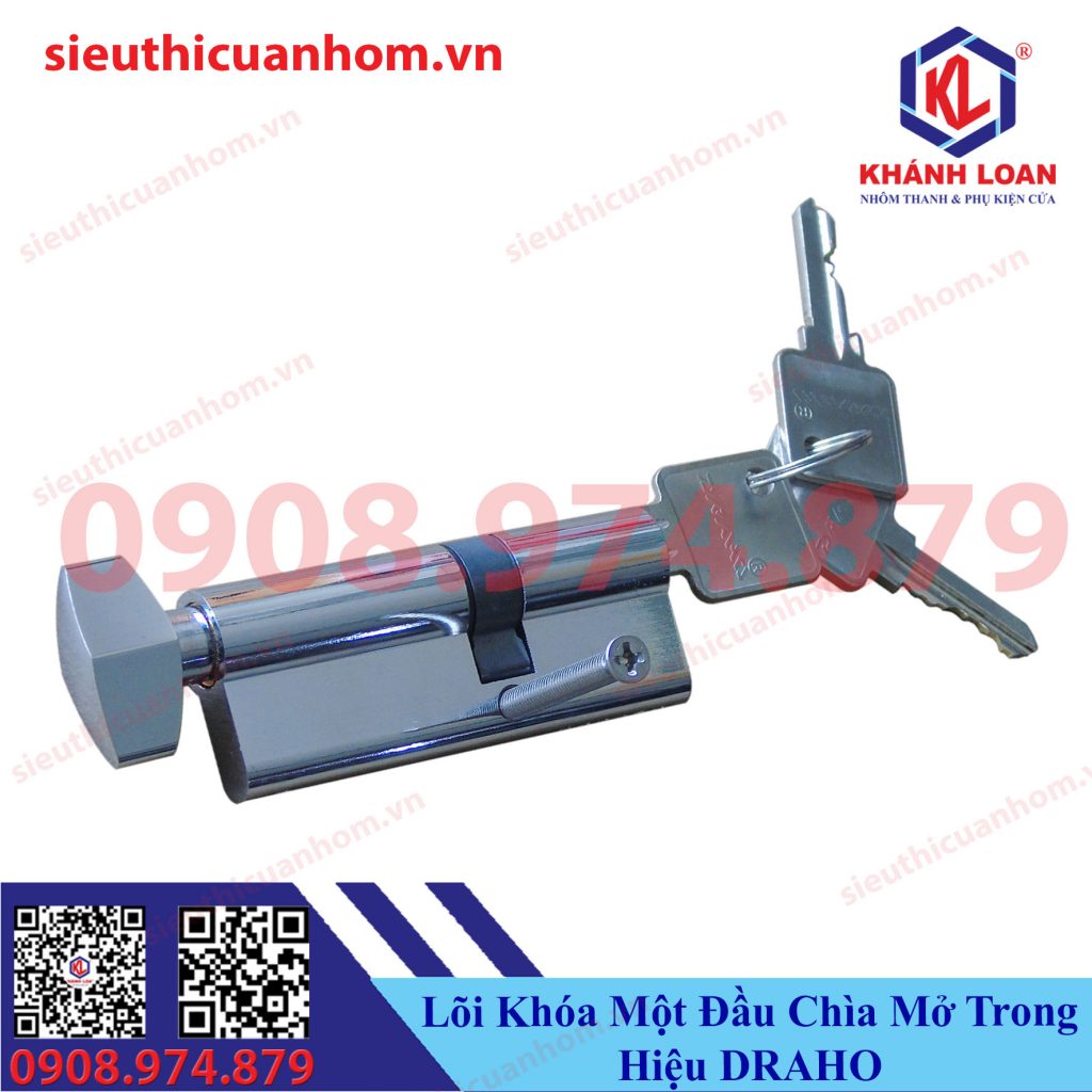 Lõi khóa 1 đầu chìa mở trong cửa đi nhôm Xingfa hệ 55 hiệu Draho