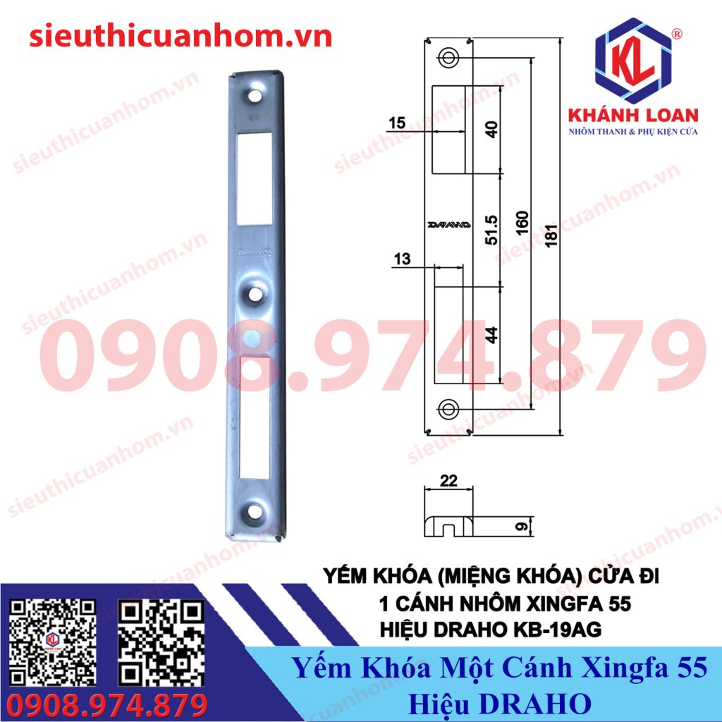 Yếm khóa cửa đi 1 cánh nhôm Xingfa hệ 55 hiệu Draho