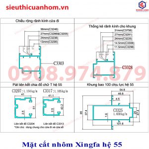 Catalogue mặt cắt nhôm, cách trừ cánh và phụ kiện toàn bộ hệ cửa nhôm Xingfa