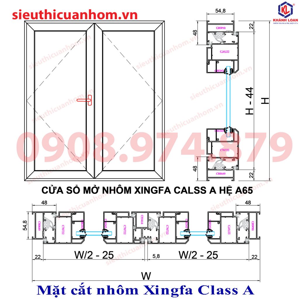 Cách trừ cánh cửa sổ mở nhôm Xingfa Class A hệ A65