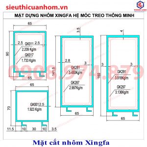 Mặt cắt nhôm và bản vẽ mặt dựng hệ móc treo nhôm Xingfa Quảng Đông