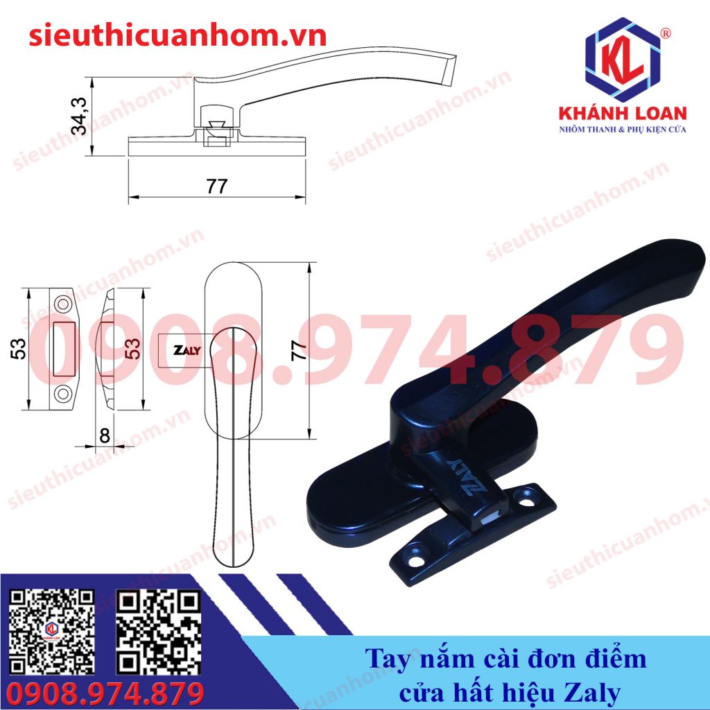 Tay nắm cài đơn điểm cửa sổ mở hất hệ 55 hiệu Zaly