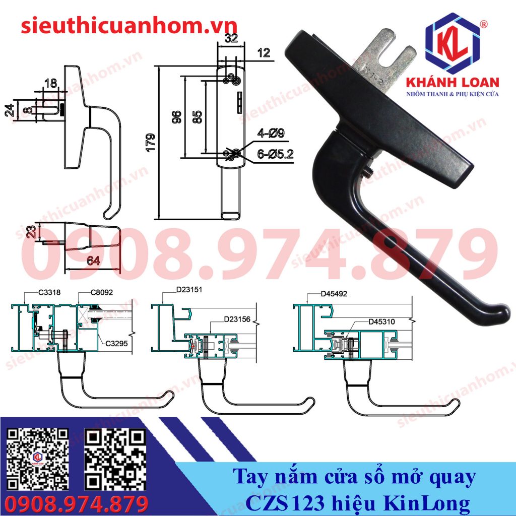 Tay nắm cửa sổ mở quay cửa đi lùa lớn hiệu KinLong CZS123