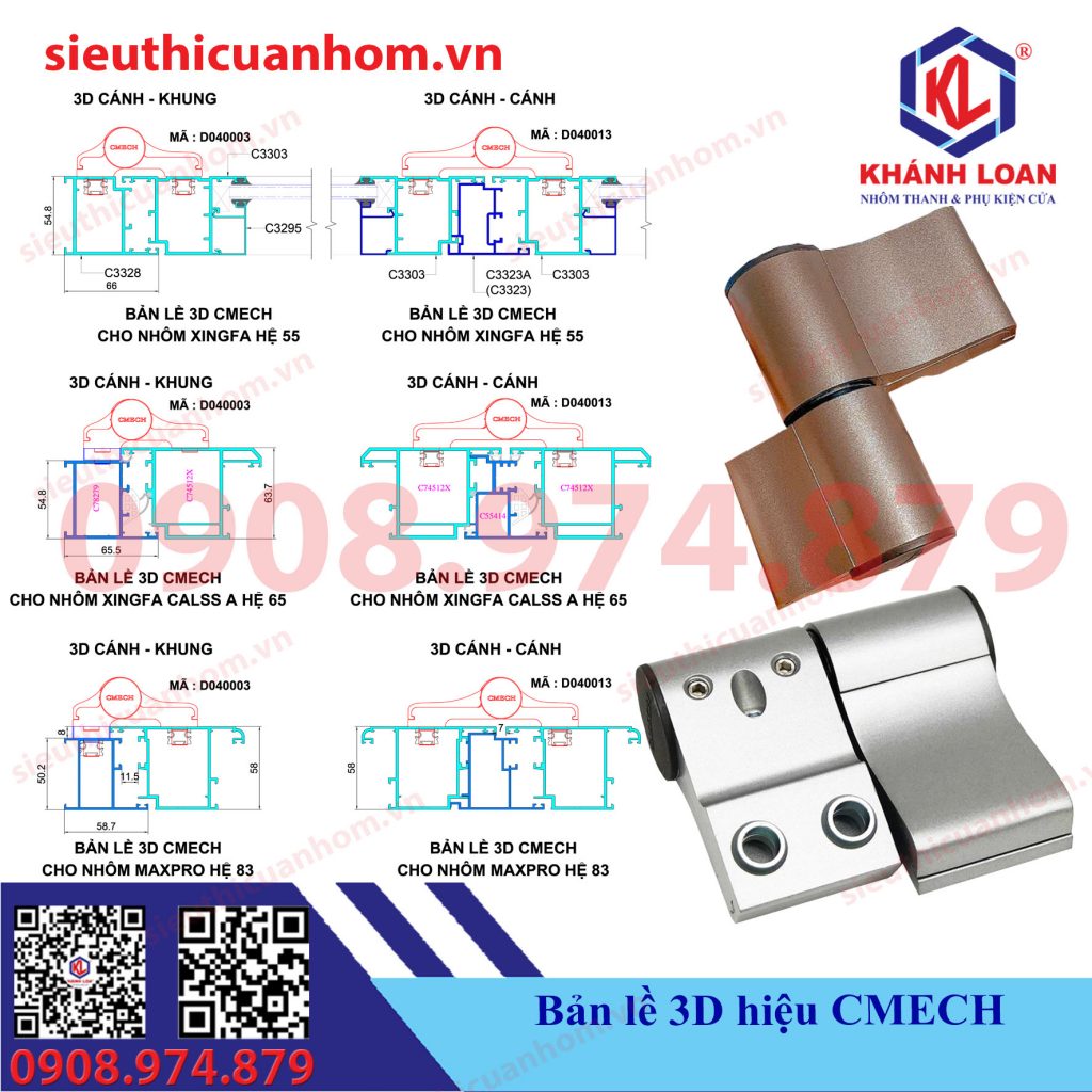 Bản lề 3D cửa nhôm cao cấp hiệu Cmech