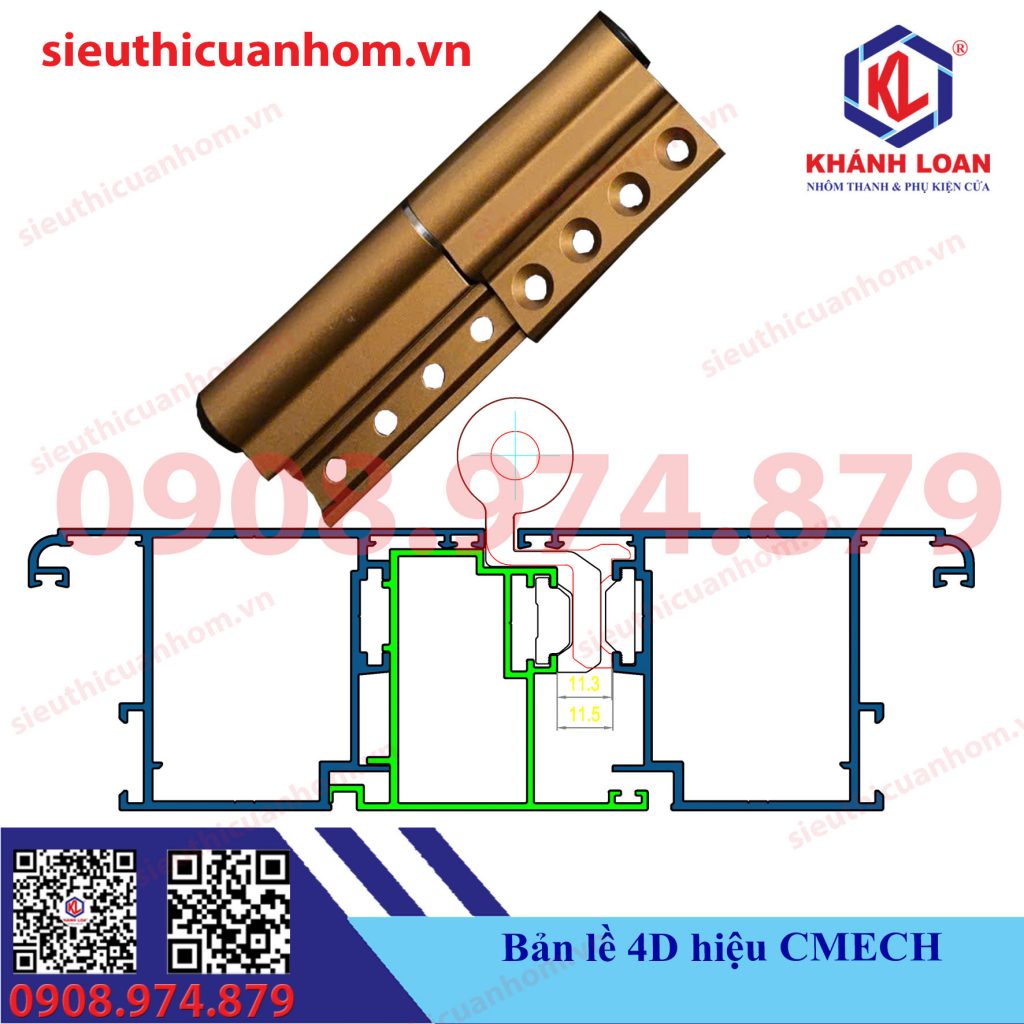 Bản lề 4D rãnh C cửa đi mở quay nhôm cao cấp hiệu Cmech