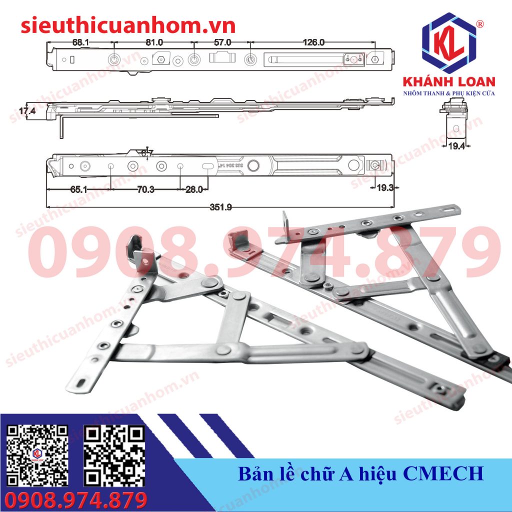 Bản lề chữ A cửa sổ mở quay nhôm cao cấp hiệu Cmech