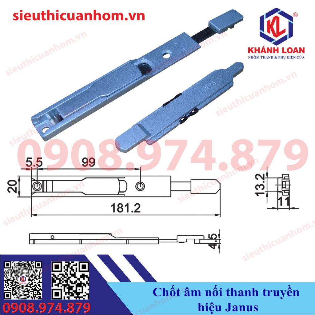 Chốt âm nối thanh truyền cửa 2 cánh 4 cánh nhôm Xingfa hệ 55 hiệu Janus