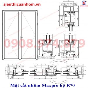 Mặt cắt nhôm và bản vẽ nhôm Maxpro hệ R70