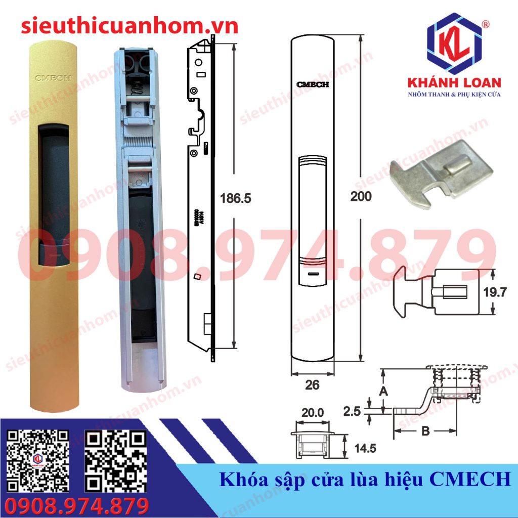 Khóa sập cửa lùa nhôm cao cấp hiệu Cmech