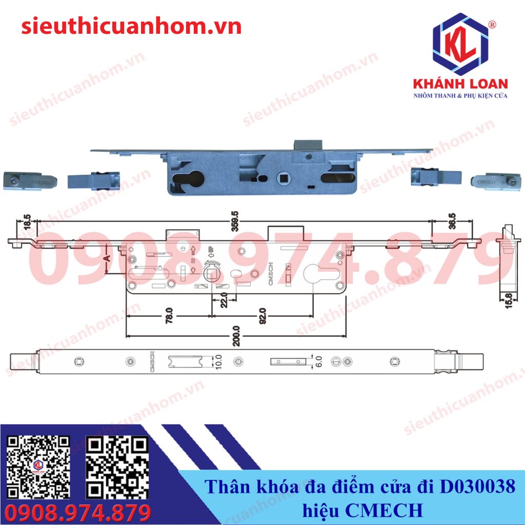 Thân khóa đa điểm cửa đi nhôm cao cấp hiệu Cmech