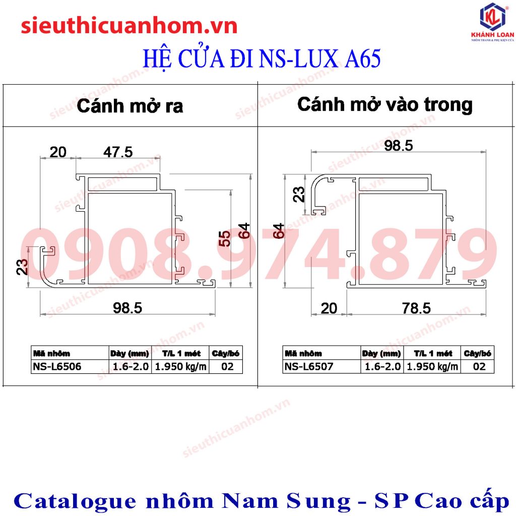 Catalogue mặt cắt nhôm Nam Sung - Phần rãnh C cao cấp