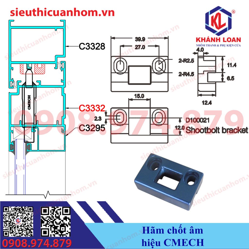 Đế chốt âm cửa 2 cánh và 4 cánh nhôm cao cấp hiệu Cmech