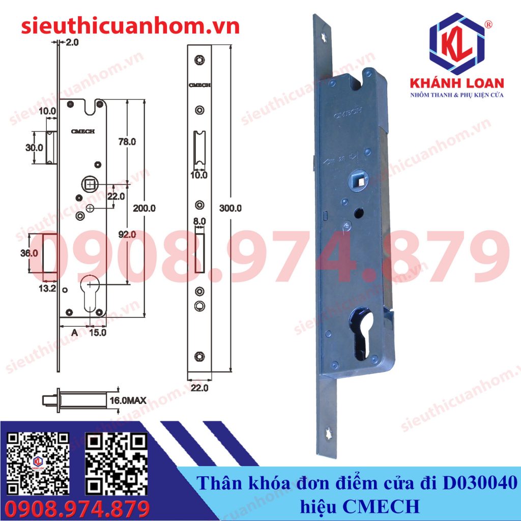 Thân khóa đơn điểm cửa đi nhôm cao cấp hiệu Cmech