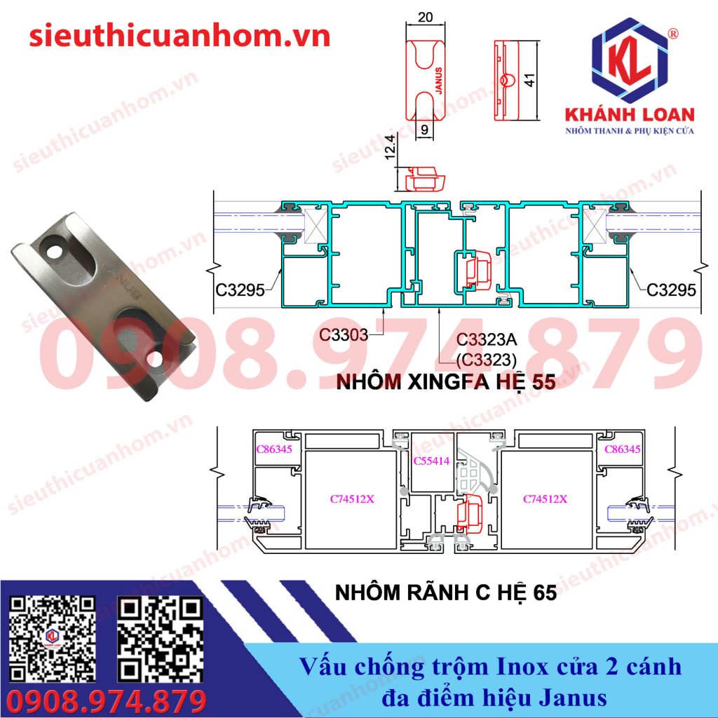 Vấu chống trộm đa điểm cửa 2 cánh hiệu Janus