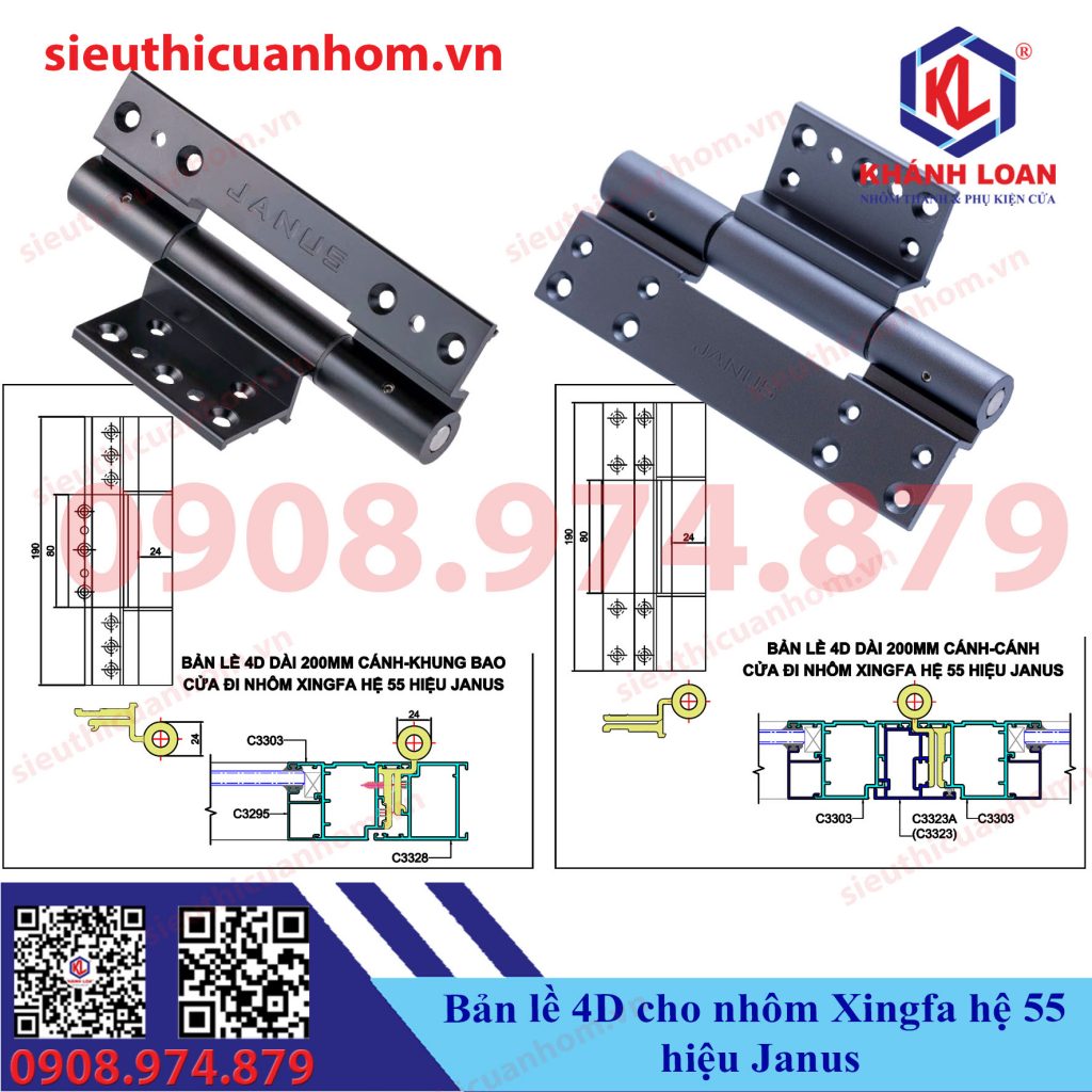 Bản lề 4D dùng cho nhôm Xingfa hệ 55 hiệu Janus