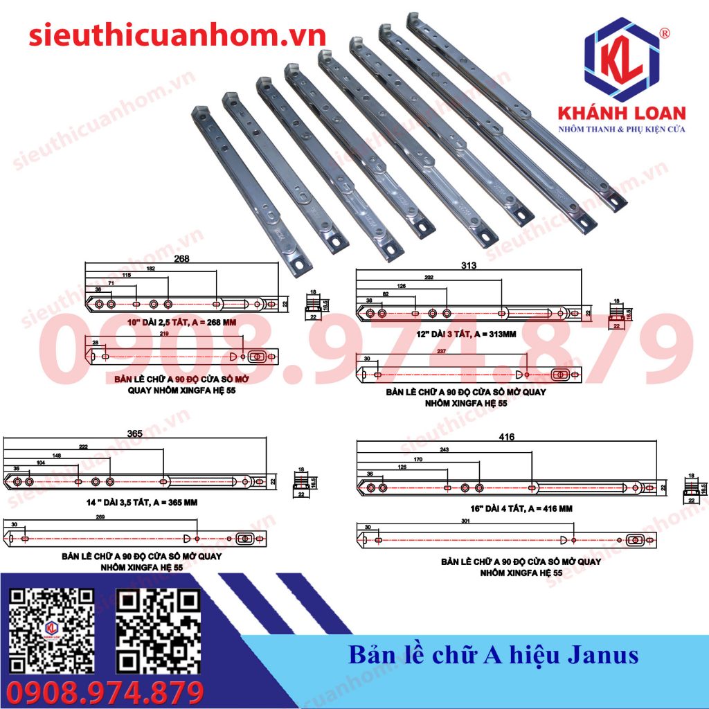 Bản lề chữ A nhôm Xingfa hệ 55 hiệu Janus