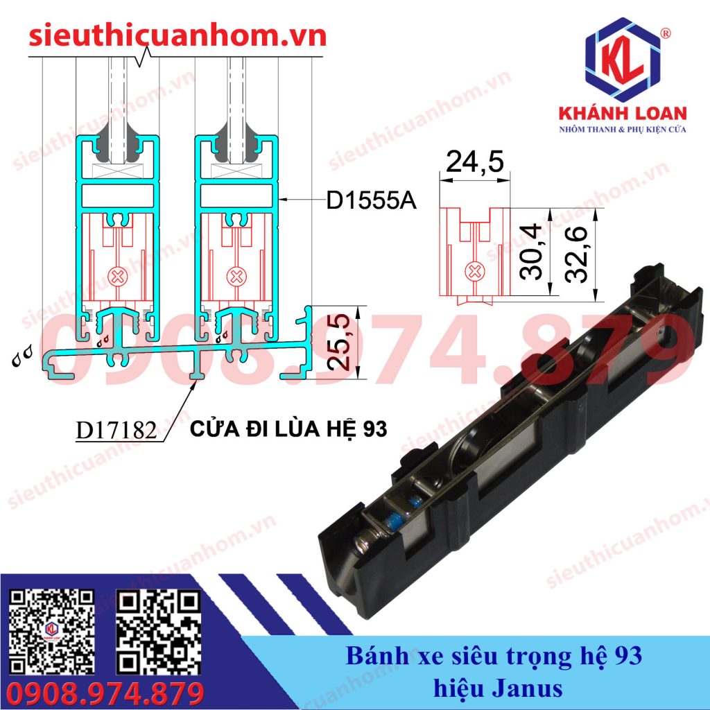 Bánh xe đôi siêu trọng nhôm Xingfa hệ 93 hiệu Janus