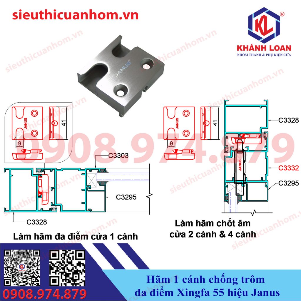 Vấu chống trộm 1 cánh cửa sổ mở nhôm Xingfa 55 hiệu Janus