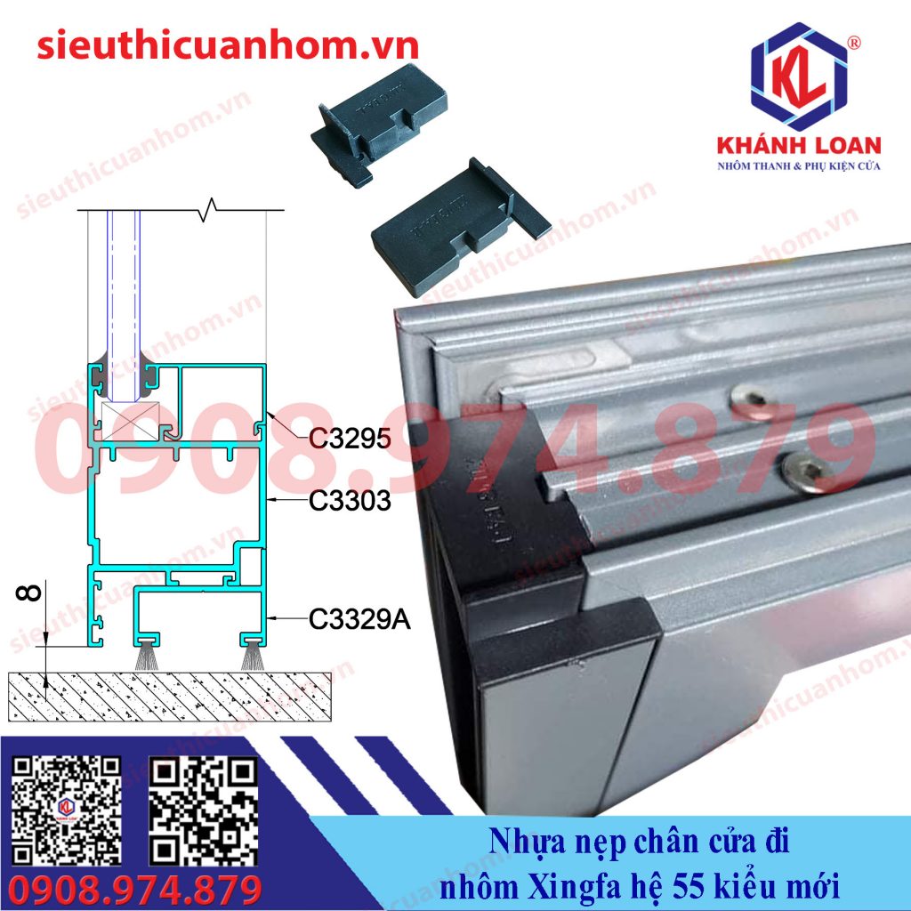 Nhựa nẹp chân cửa đi nhôm Xingfa hệ 55